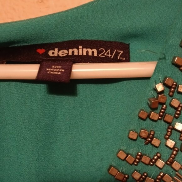 Denim 24/7 Teal Asymmetrical Dress with Silver Embellishments - Picture 5 of 11